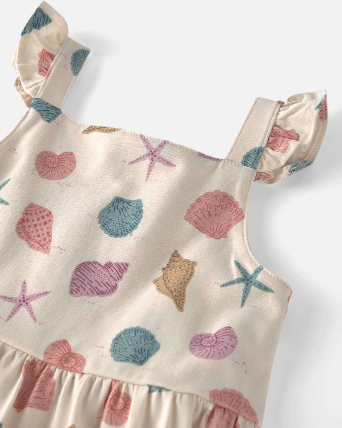 Toddler Girl Organic Cotton Tiered Dress in Seashells - Image 3