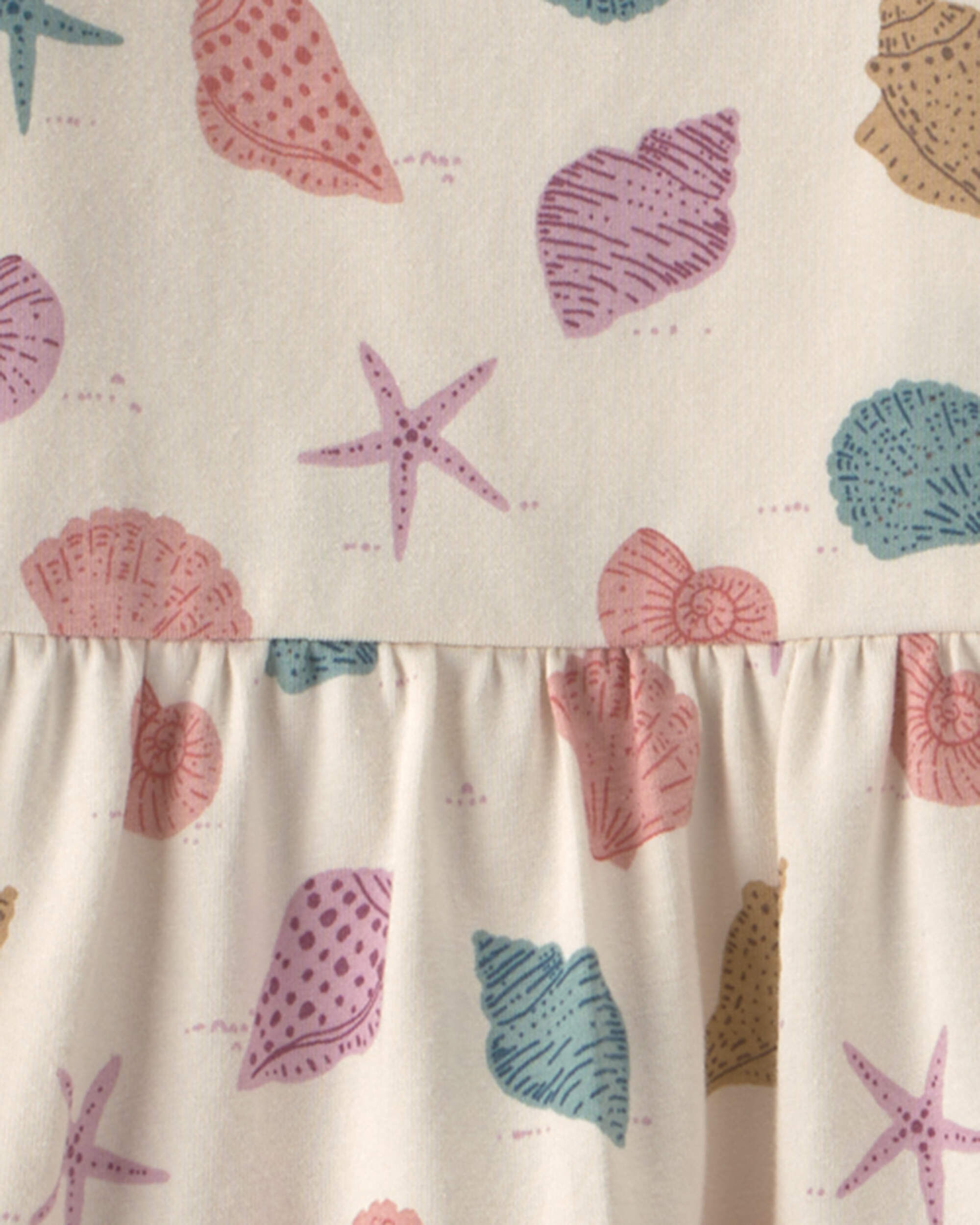 Toddler Girl Organic Cotton Tiered Dress in Seashells - Image 5