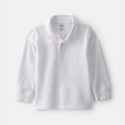 Toddler Boy Uniform Piqué Long-Sleeve Polo Shirt - White