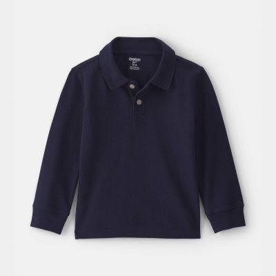 Toddler Boy Uniform Piqué Long-Sleeve Polo Shirt - Navy