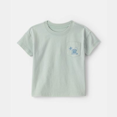 Toddler Boy Tropical Beach Pocket Tee - Mint Blue