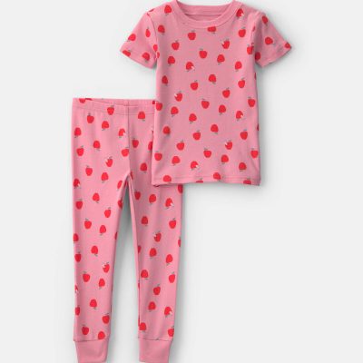 Toddler Girl Apple 100% Cotton 2-Piece Pajama Set - Pink