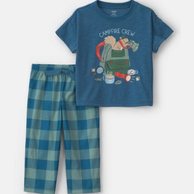 Toddler Boy Camp Short-Sleeve 2-Piece Pajama Set - Blue