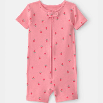 Toddler Girl Floral 100% Cotton 1-Piece Romper Pajama - Pink