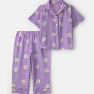 Toddler Girl Flower Short-Sleeve 2-Piece Pajama Set - Purple