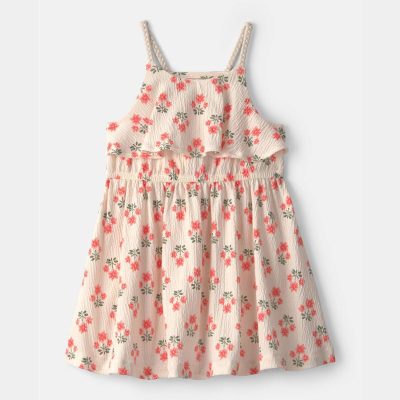 Toddler Girl Floral Ruffle Dress - Cream