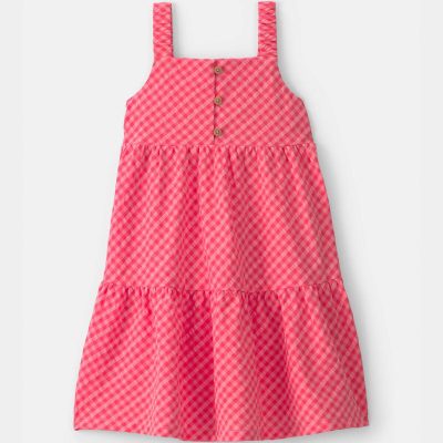 Toddler Girl Gingham Tiered Dress - Coral