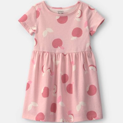 Toddler Girl Apple Short-Sleeve Dress - Pink