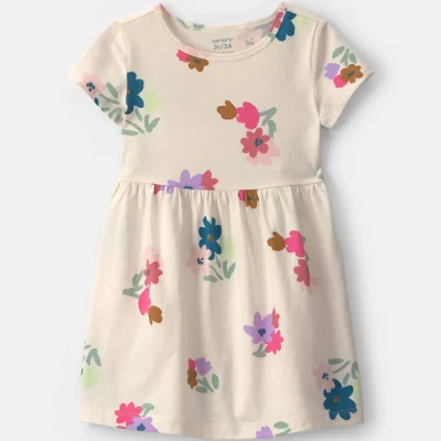 Toddler Girl Floral Short-Sleeve Dress - Cream