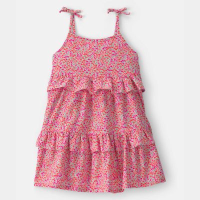 Toddler Girl Floral Ruffle Tiered Dress - Pink