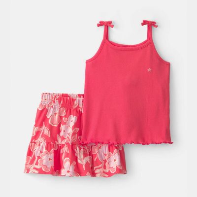 Toddler Girl 2-Piece Floral Top & Skirt Set - Coral
