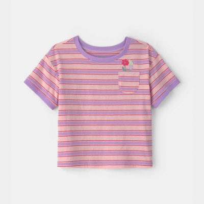 Toddler Girl Flower Striped Short-Sleeve Top - Pink/Purple