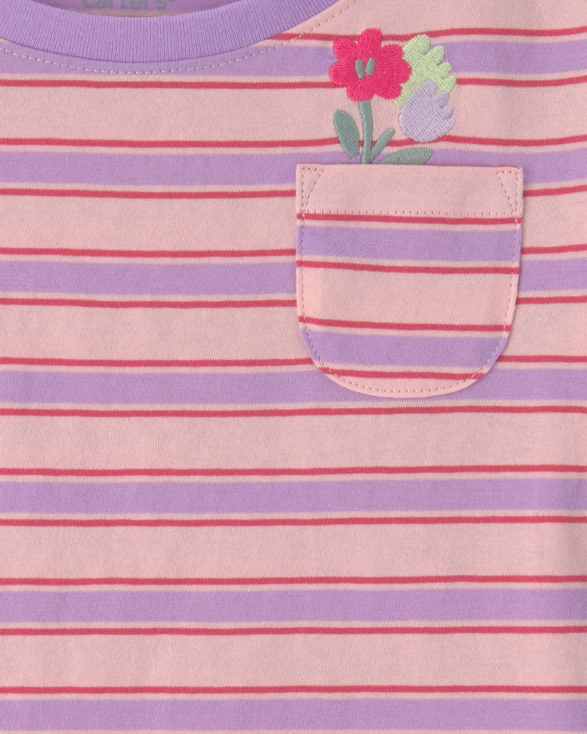 Toddler Girl Flower Striped Short-Sleeve Top - Pink/Purple - Image 3