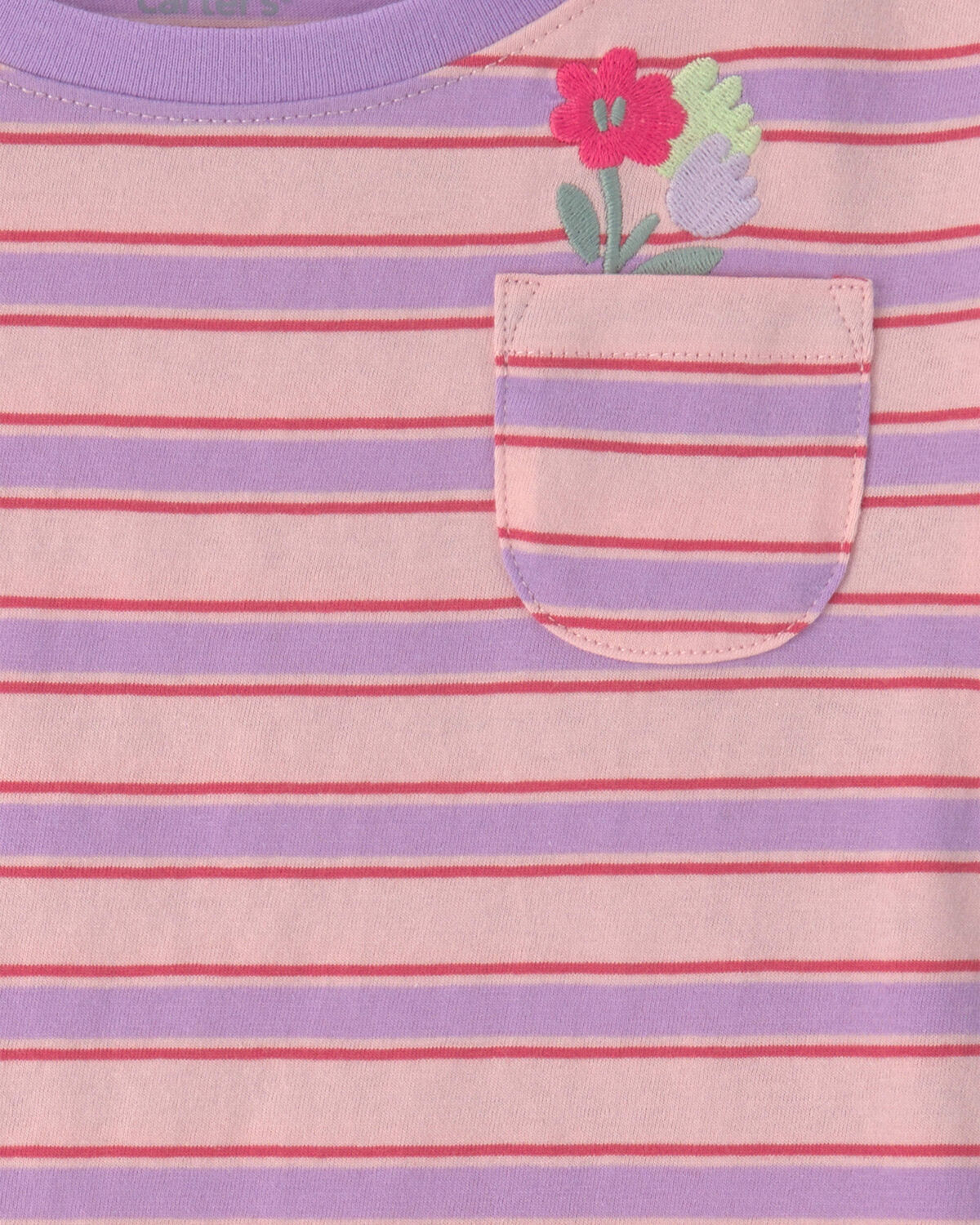 Toddler Girl Flower Striped Short-Sleeve Top - Pink/Purple - Image 2