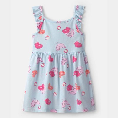 Toddler Girl Pool Floatie Ruffle-Sleeve Dress - Blue
