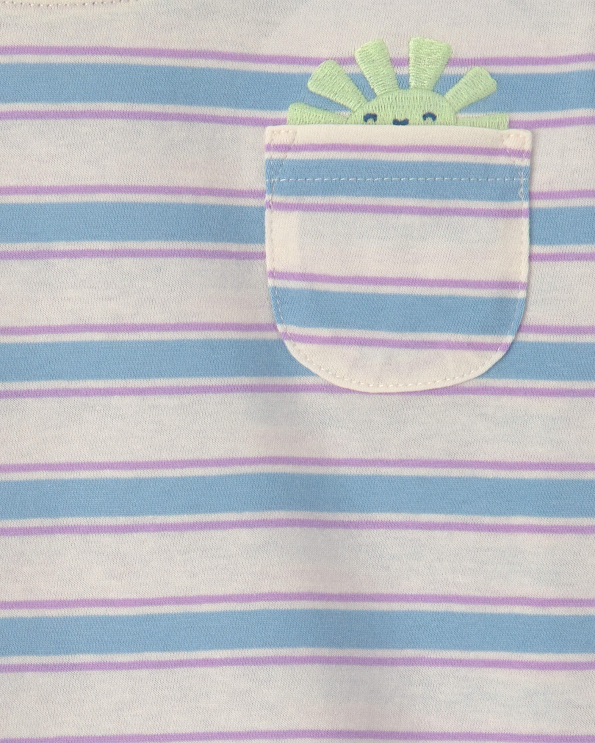 Toddler Girl Flower Striped Short-Sleeve Top - Pink/Purple - Image 4