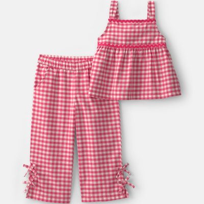 Toddler Girl 2-Piece Gingham Tank Top & Pant Set - Red