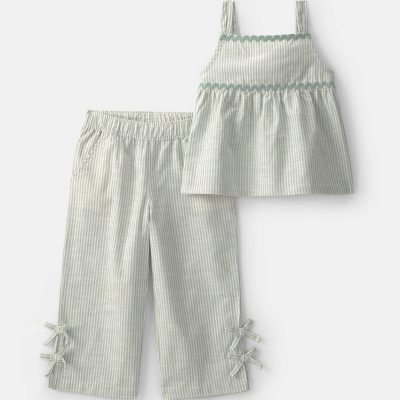 Toddler Girl 2-Piece Striped Tank Top & Pant Set - Green