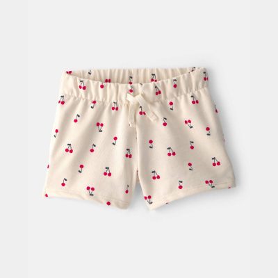 Toddler Girl Cherry French Terry Shorts - Cream