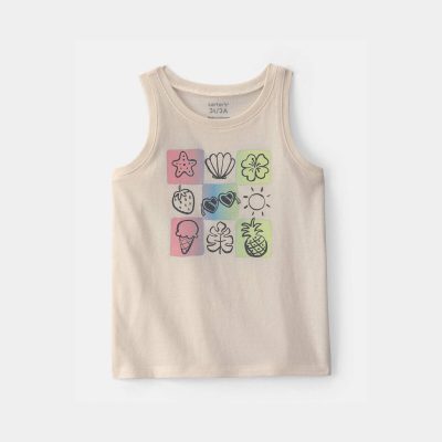 Toddler Girl Summer Icon Graphic Tank - Ivory