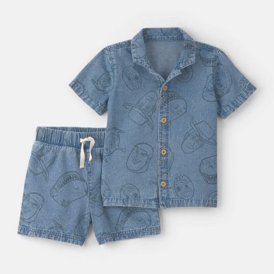 Toddler Boy 2-Piece Pixar© Toy Story Chambray Short-Sleeve Top & Short Set - Medium Wash
