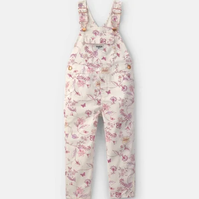 Toddler Girl Floral Overalls - Ivory