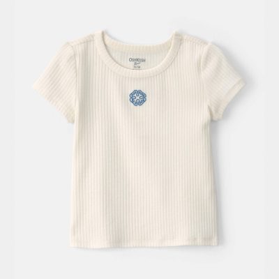 Toddler Girl 'OshKosh B'Gosh' Clover Embroidered Rib Top - Ivory