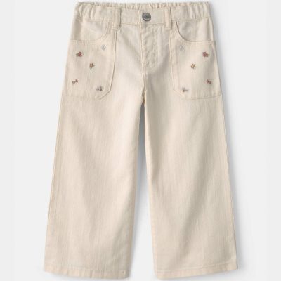 Toddler Girl Floral Twill Pants - Cream