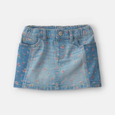 Toddler Girl Floral Denim Skirt - Light Wash