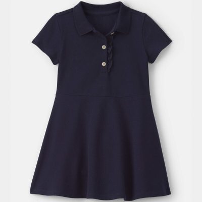 Toddler Girl Uniform Piqué Short-Sleeve Dress - Navy