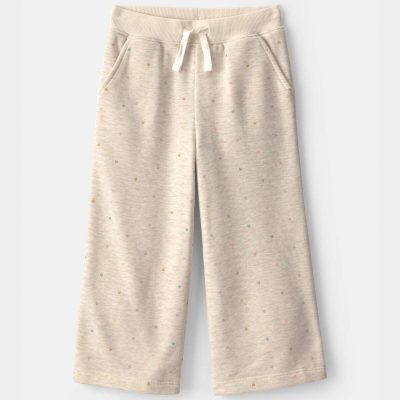 Toddler Girl Heart Fleece Drawstring Pants - Cream