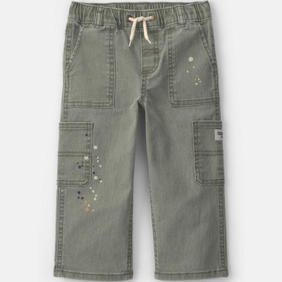 Toddler Boy Splatter Paint Wide-Leg Carpenter Pants - Green