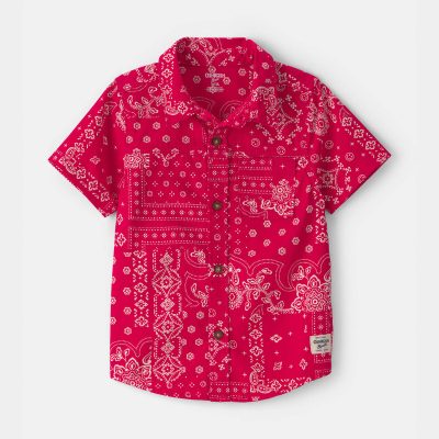 Toddler Boy Bandana Short-Sleeve Button-Down Shirt - Red