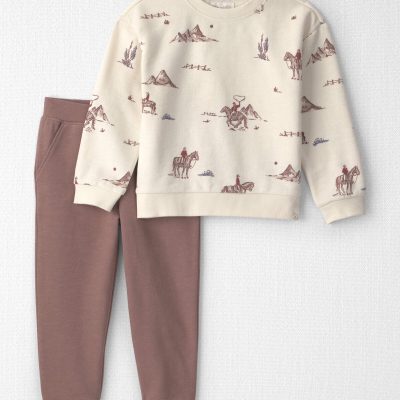 Toddler 2-Piece Organic Cotton French Terry Pullover & Pant Set in Western Rodeo