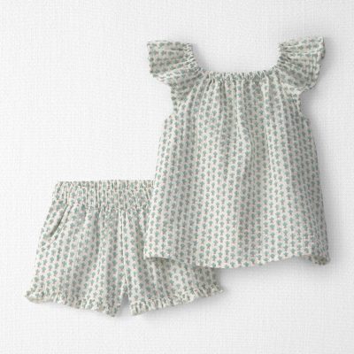 Toddler Girl 2-Piece Organic Cotton Gauze Top & Short Set in Floral