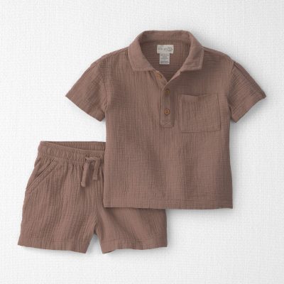Toddler Boy 2-Piece Organic Cotton Gauze Top & Short Set