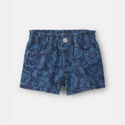 Toddler Girl Floral Denim Shorts - Dark Wash