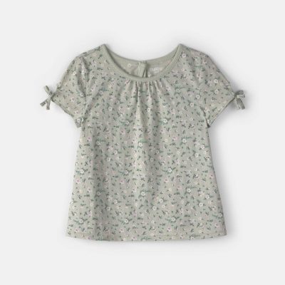 Toddler Girl Floral Puff-Sleeve Top - Green