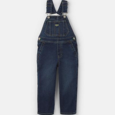 Toddler Elastic Strap Denim Overalls - Dark Wash
