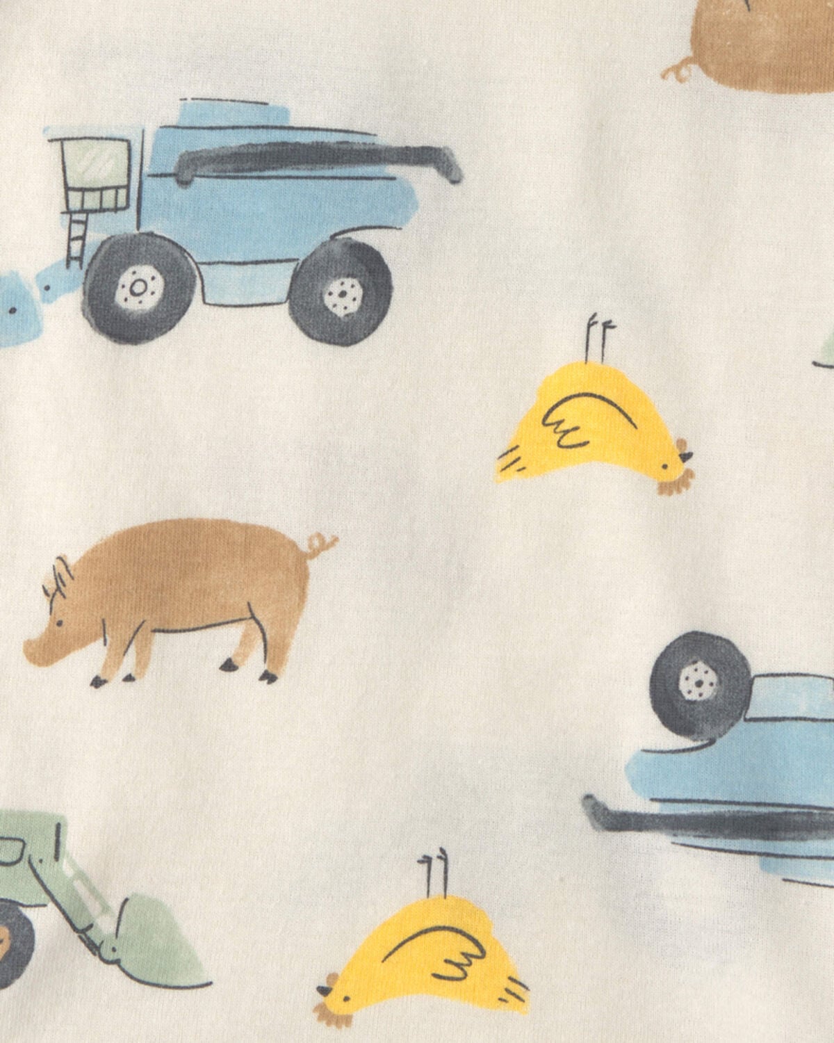 Toddler Boy Farm 100% Cotton 4-Piece Pajama Set - Ivory/Grey - Image 3