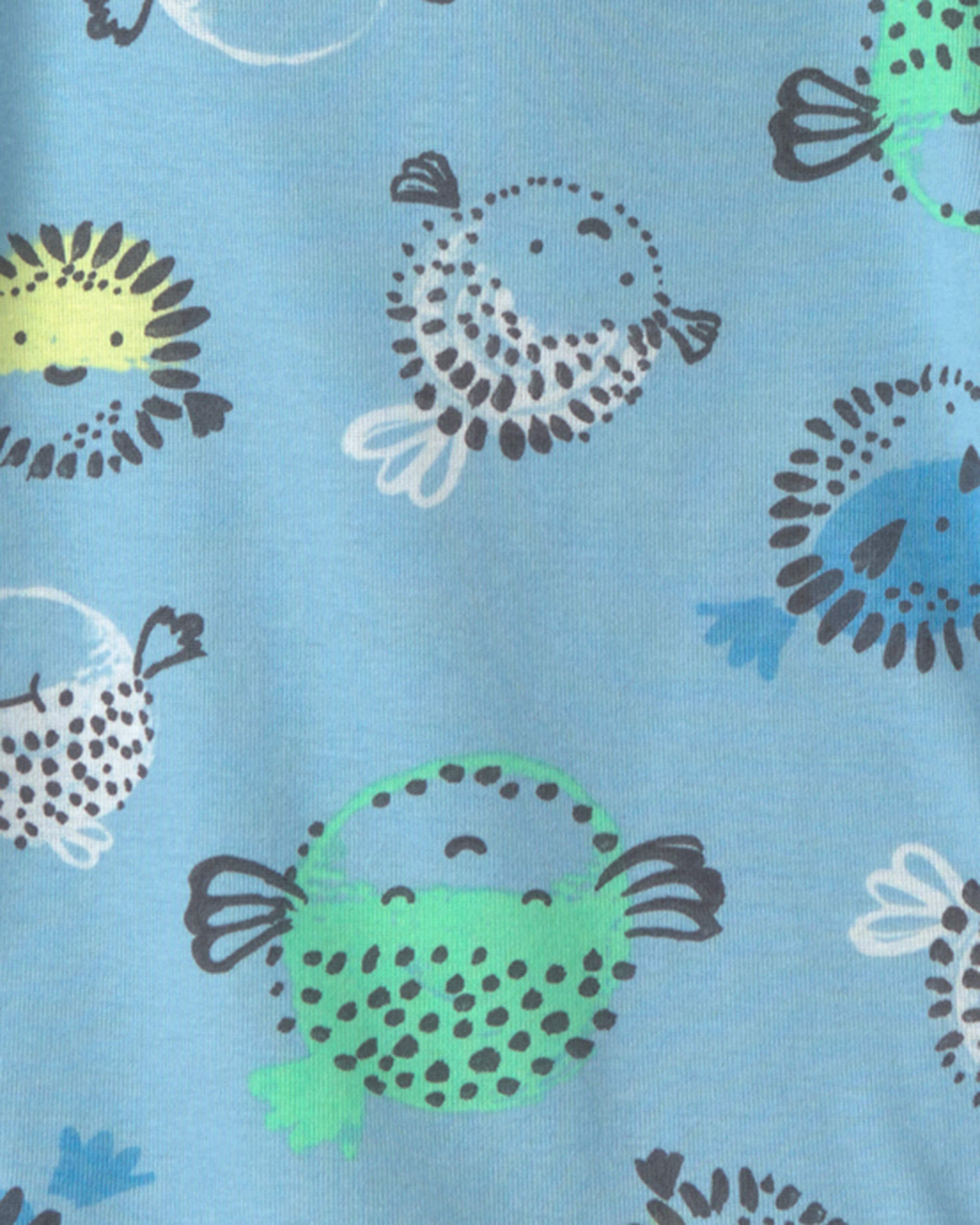 Toddler Boy Pufferfish 100% Cotton 4-Piece Pajama Set - Blue/Yellow - Image 4