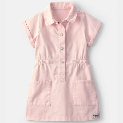 Toddler Girl Twill Button-Up Utility Dress - Pink