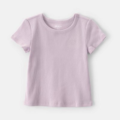 Toddler Girl Logo Embroidered Ribbed Tee - Purple