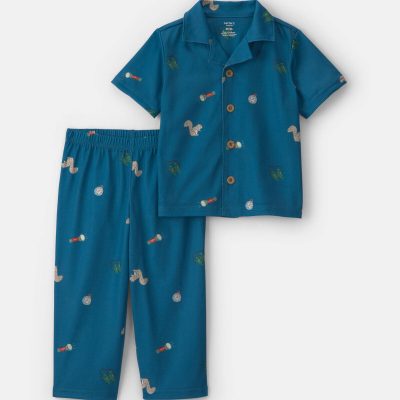 Toddler Boy Camp Short-Sleeve 2-Piece Pajama Set - Blue