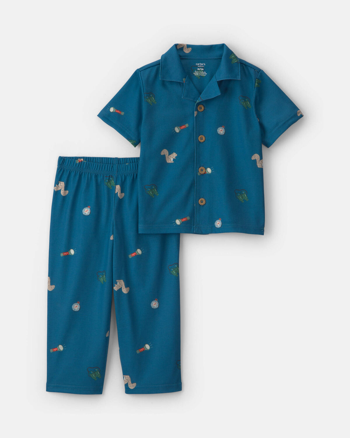 Toddler Boy Camp Short-Sleeve 2-Piece Pajama Set - Blue