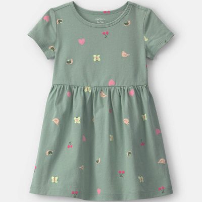 Toddler Girl Butterfly Short-Sleeve Dress - Green
