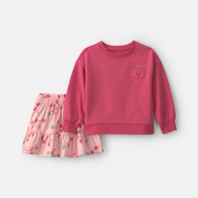Toddler Girl 2-Piece Apple French Terry Long-Sleeve Top & Skort Set - Pink
