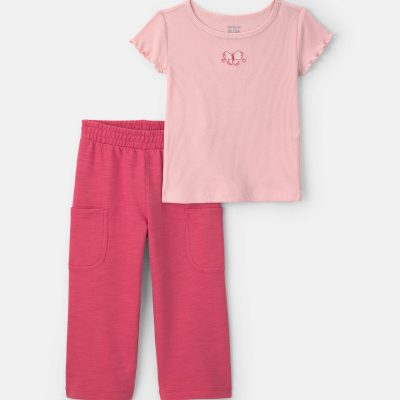Toddler Girl 2-Piece Short-Sleeve Top & Pant Set - Pink