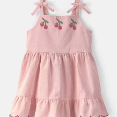 Toddler Girl Cherry Sleeveless Dress - Pink