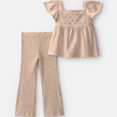 Toddler Girl 2-Piece Floral Sleeveless Top & Pant Set - Cream